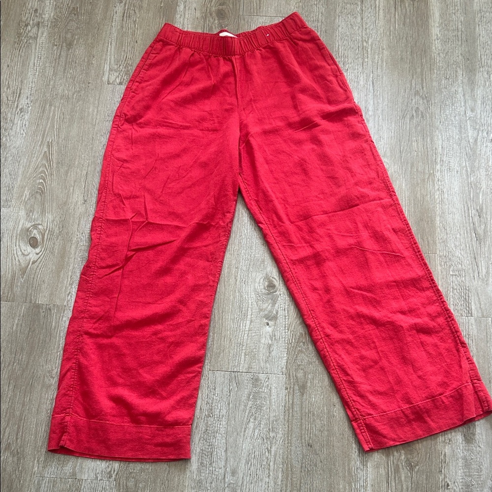 Abercrombie & Fitch Wide Leg Lined Linen Blend Pull On Pant